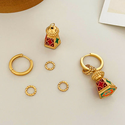 Chinese-Style Retro Enamel Oil-Drip Earrings for Women, Unique Design, Elegant and Chic, Luxury High-End Vintage Jewelry